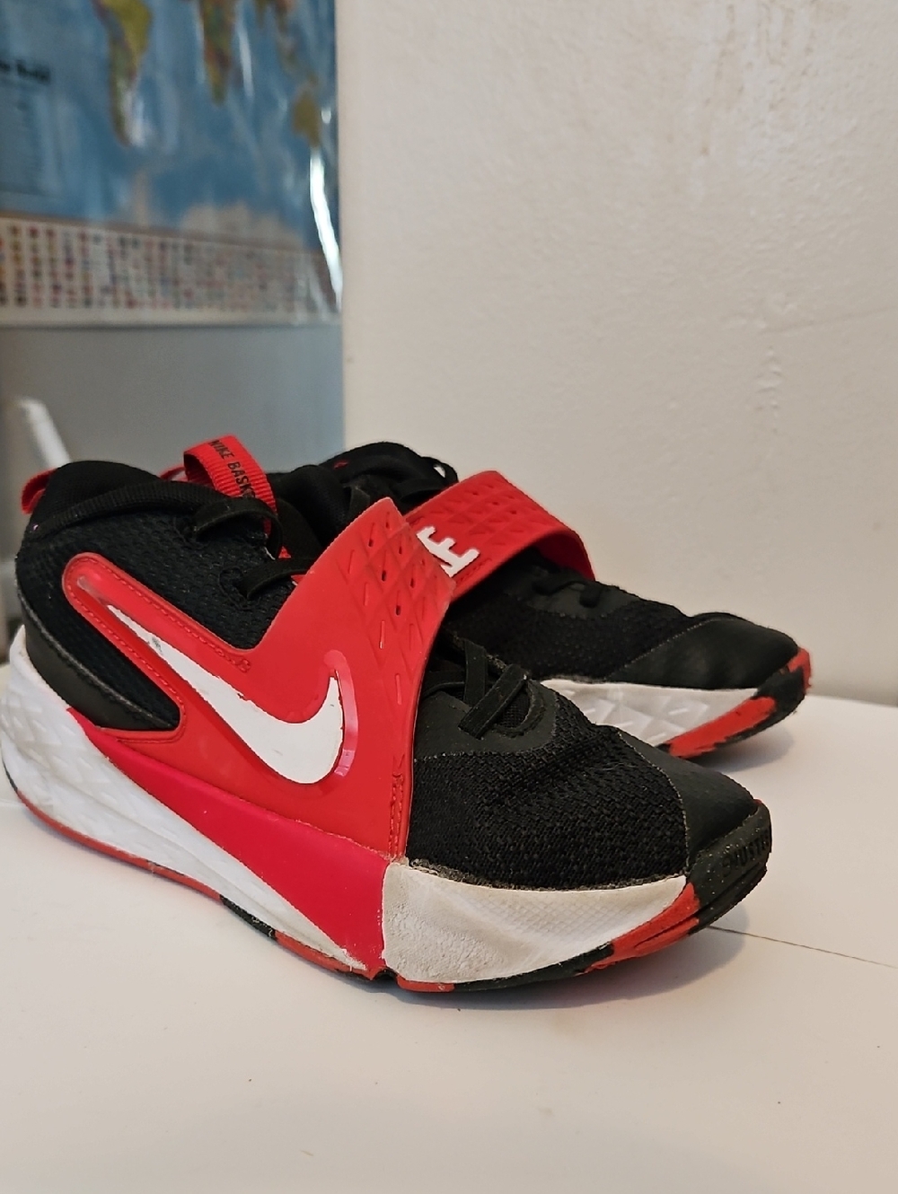 Nike Kids Black, Red and White Strap Sneakers